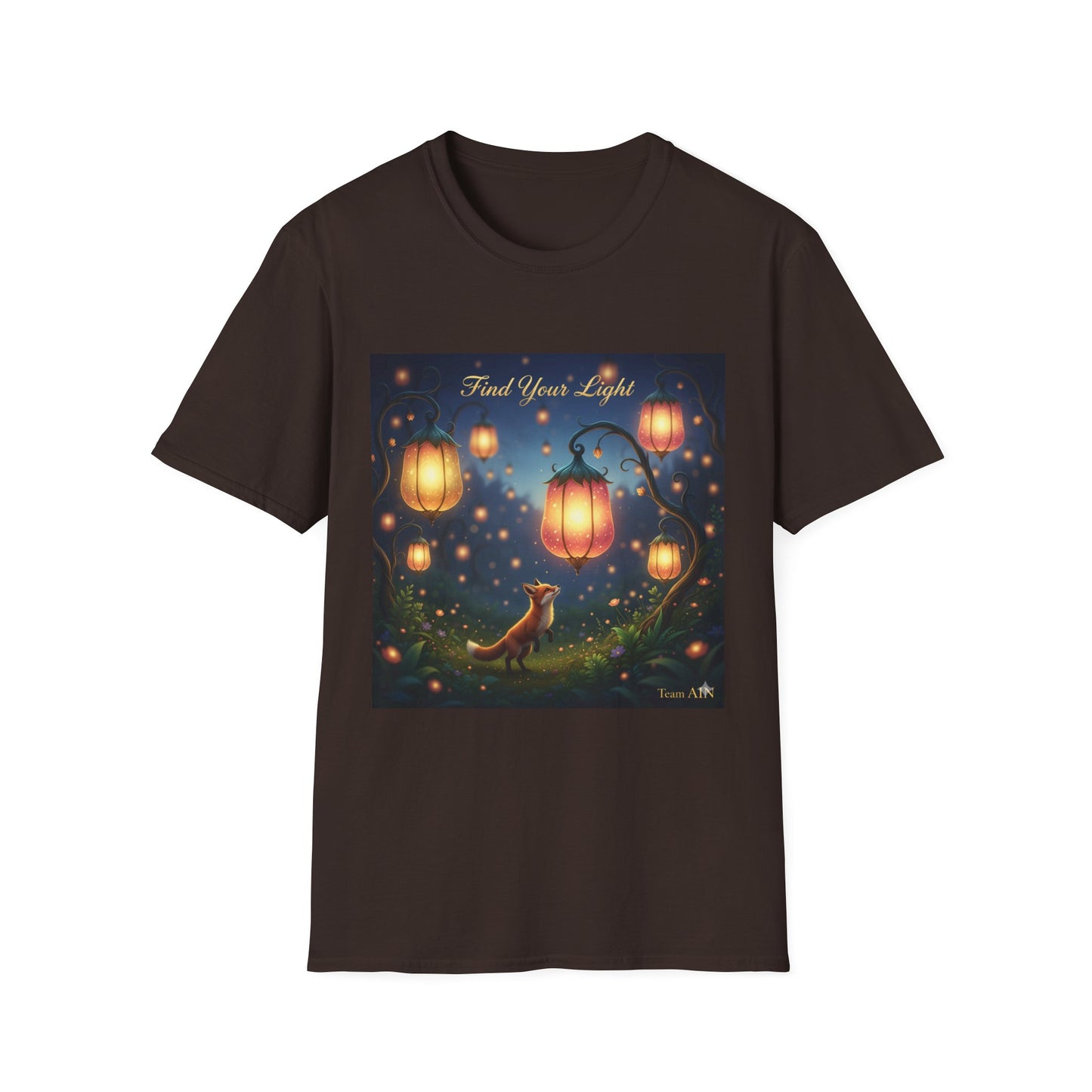 Enchanting 'Find Your Light' Unisex Softstyle T-Shirt, Inspirational Tee, Nature Lover Gift, Cozy Casual Wear, Lantern Art Shirt