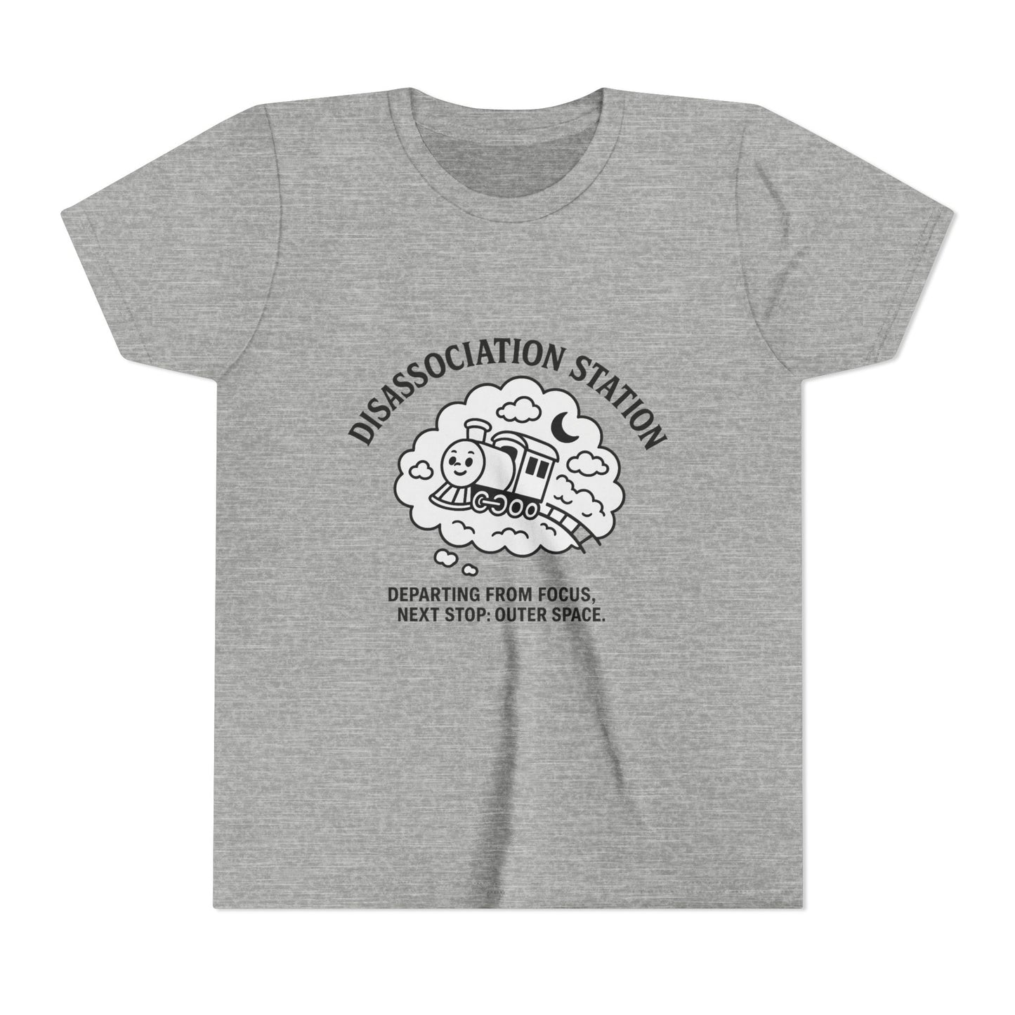Disassociation Station Kids Tee - Fun Train Graphic, Youth Short Sleeve Shirt, Gift for Kids, Casual Everyday Wear, Cool Summer Top