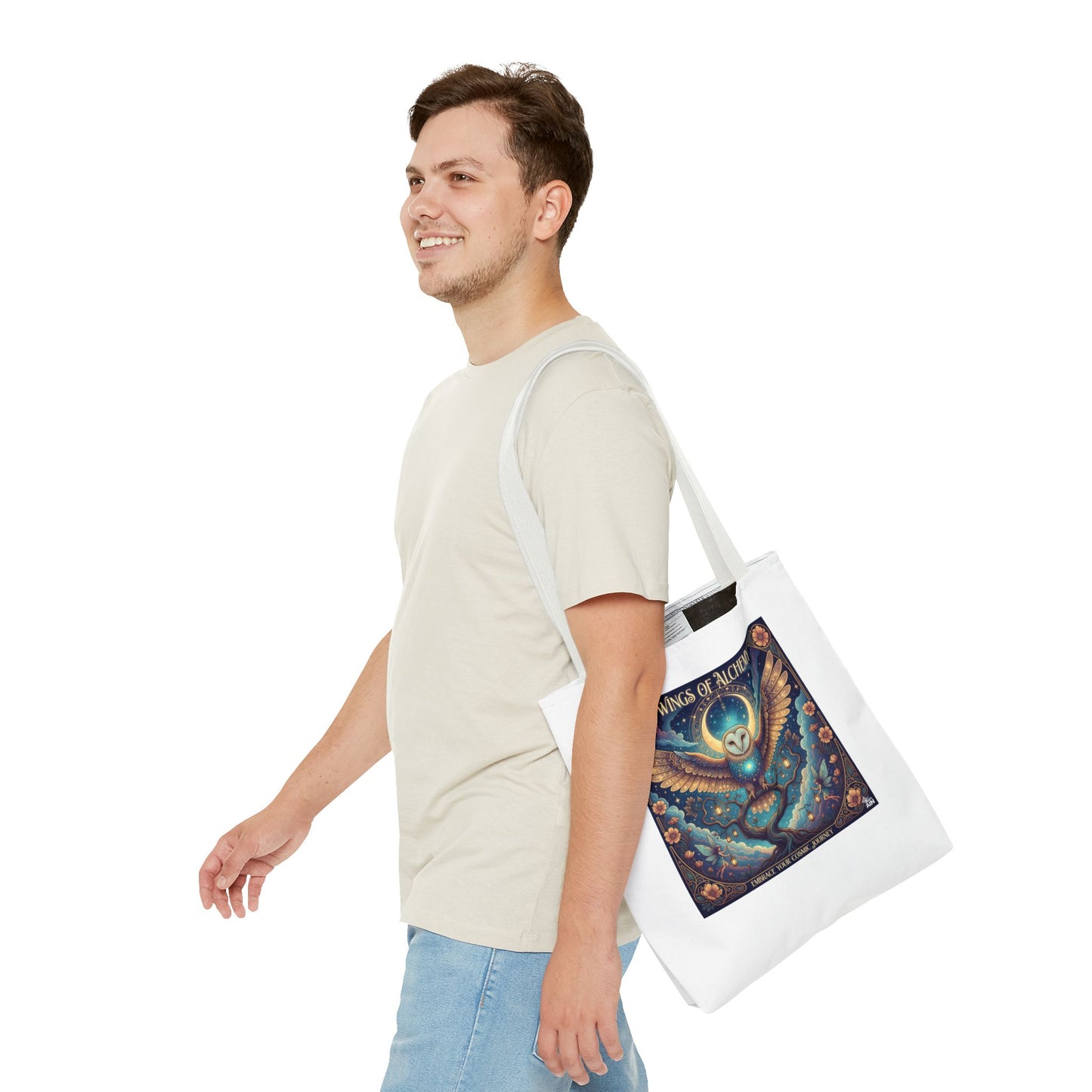 Mystical Owl Tote Bag, Boho Chic Tote, Alchemy Art Handbag, Gift for Nature Lovers, Eco-Friendly Shopping Bag