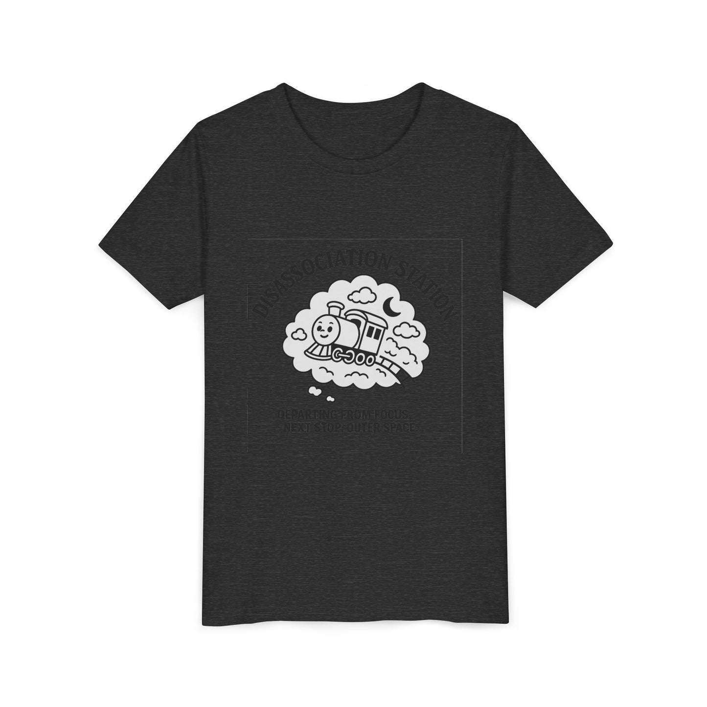 Disassociation Station Kids Tee - Fun Train Graphic, Youth Short Sleeve Shirt, Gift for Kids, Casual Everyday Wear, Cool Summer Top
