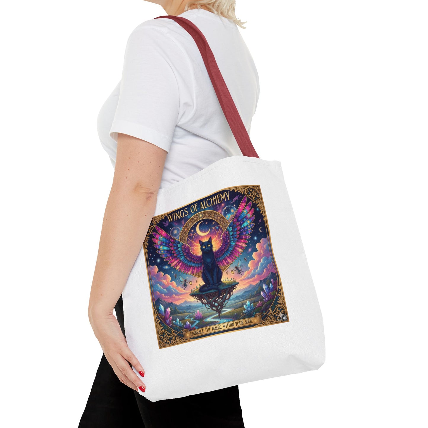 Wings of Alchemy Tote Bag, Colorful Art Tote, Cat Lover Gift, Bohemian Style Bag, Eco-Friendly Shopping Tote