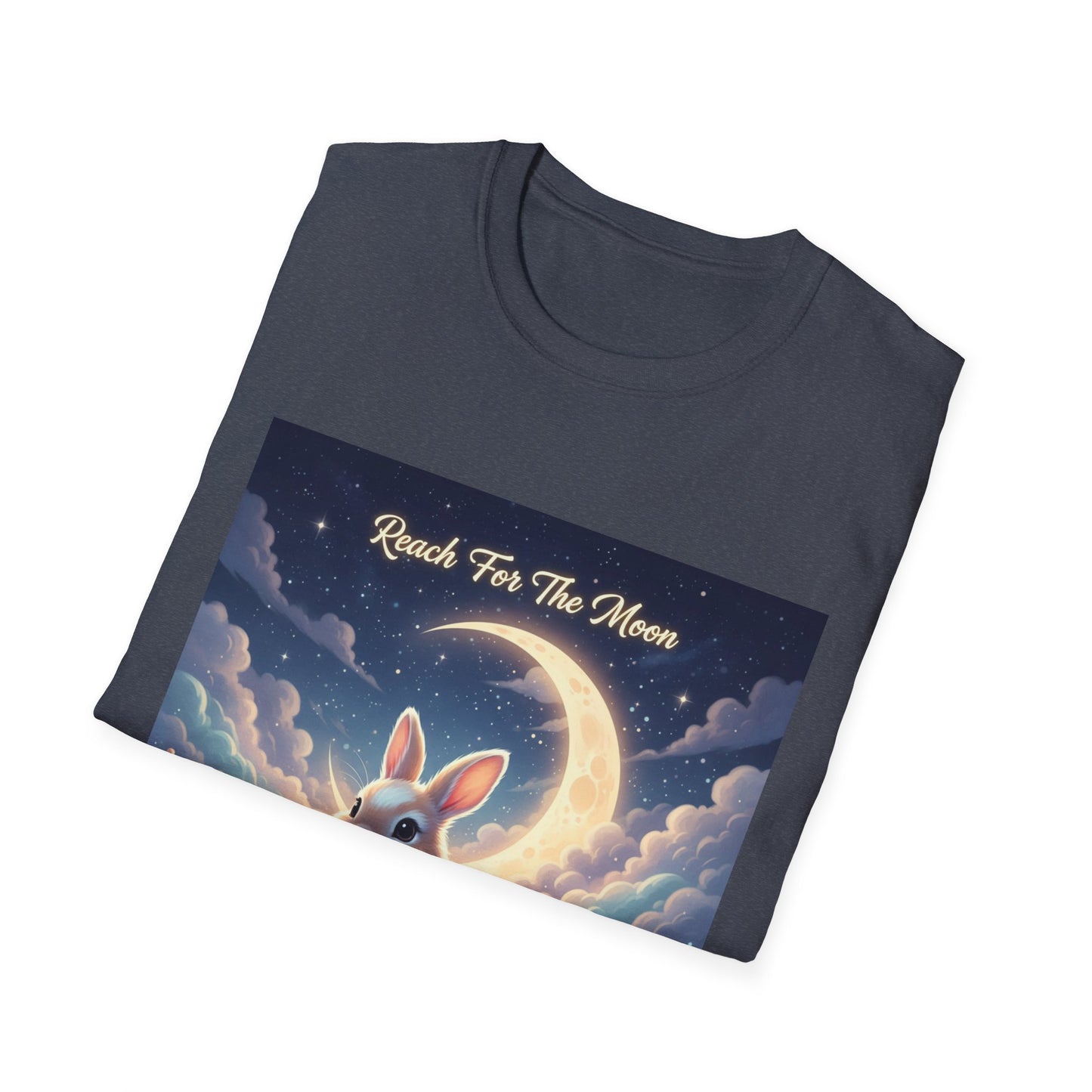 Dreamy Rabbit T-Shirt - Reach for the Moon Tee, Cute Animal Shirt, Softstyle Graphic Tee, Gift for Animal Lovers, Cozy Everyday Wear